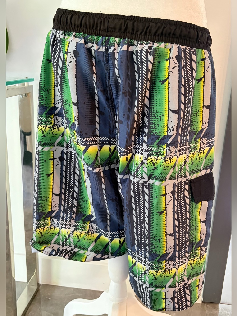 burnside Green Black White Patterned Men's Athletic Shorts